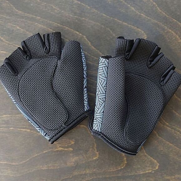 Sky blue abstract neoprene velcro strap half finger cycling gloves - Picture 5 of 7